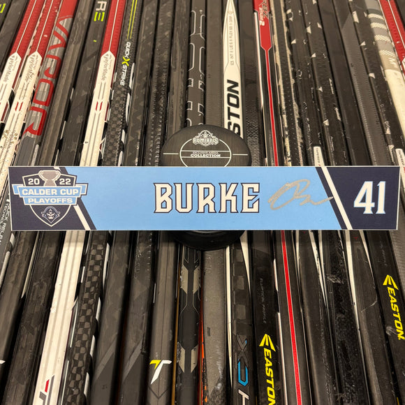 BURKE LT BLUE PLAYOFF 21-22 SIGNED NAMEPLATE