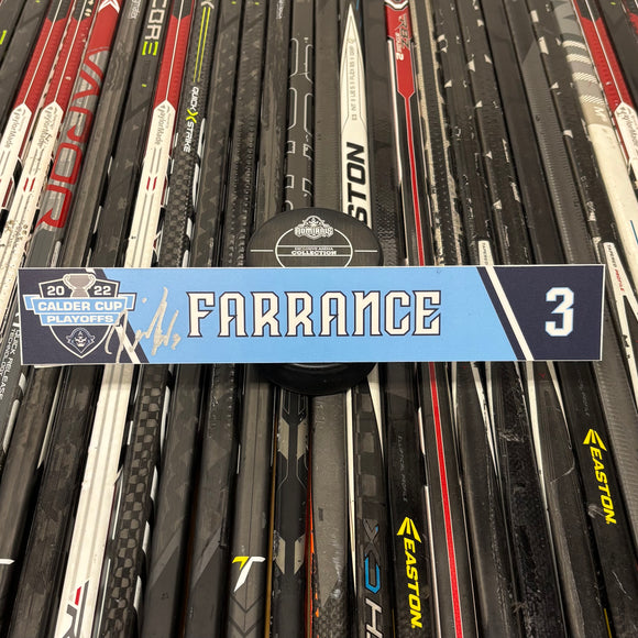 FARRANCE LT BLUE PLAYOFF 21-22 SIGNED NAMEPLATE