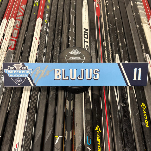 BLUJUS LT BLUE PLAYOFF 21-22 SIGNED NAMEPLATE
